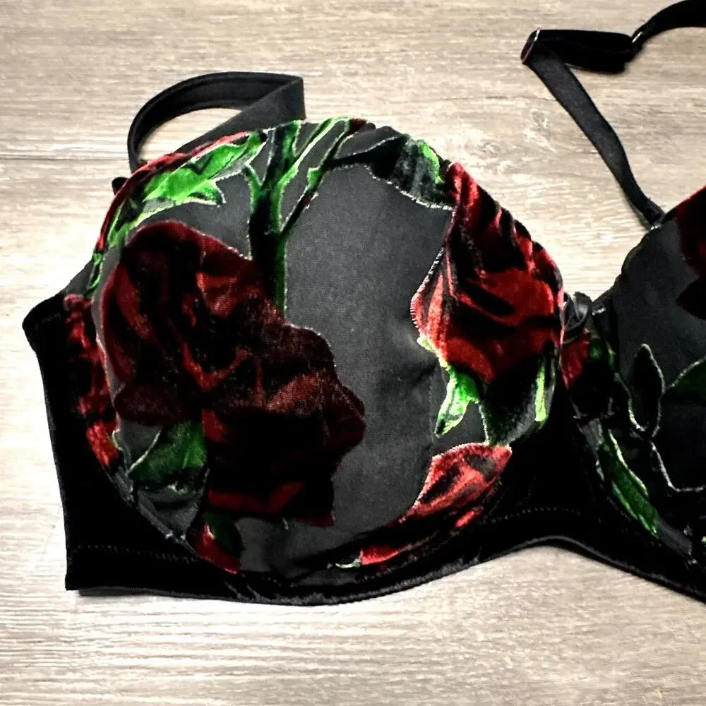 Savage X Fenty Bra Rose Black Red Velvet 40DD